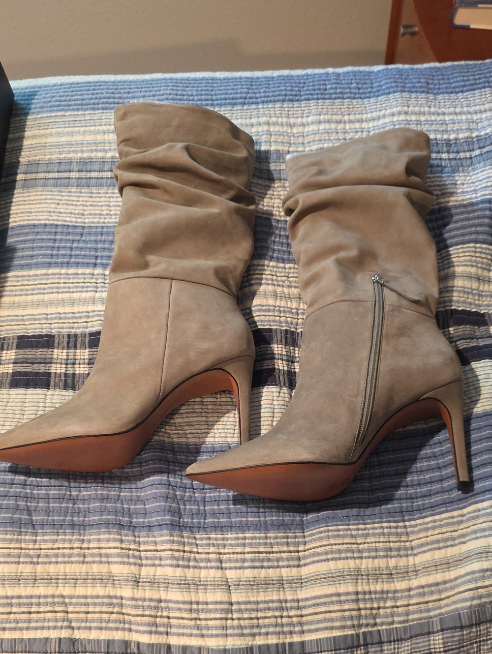 NEW IN BOX BCBG MAXMAZARIA Pointed-Toe Slouchy "Toni" Boots in Taupe Suede